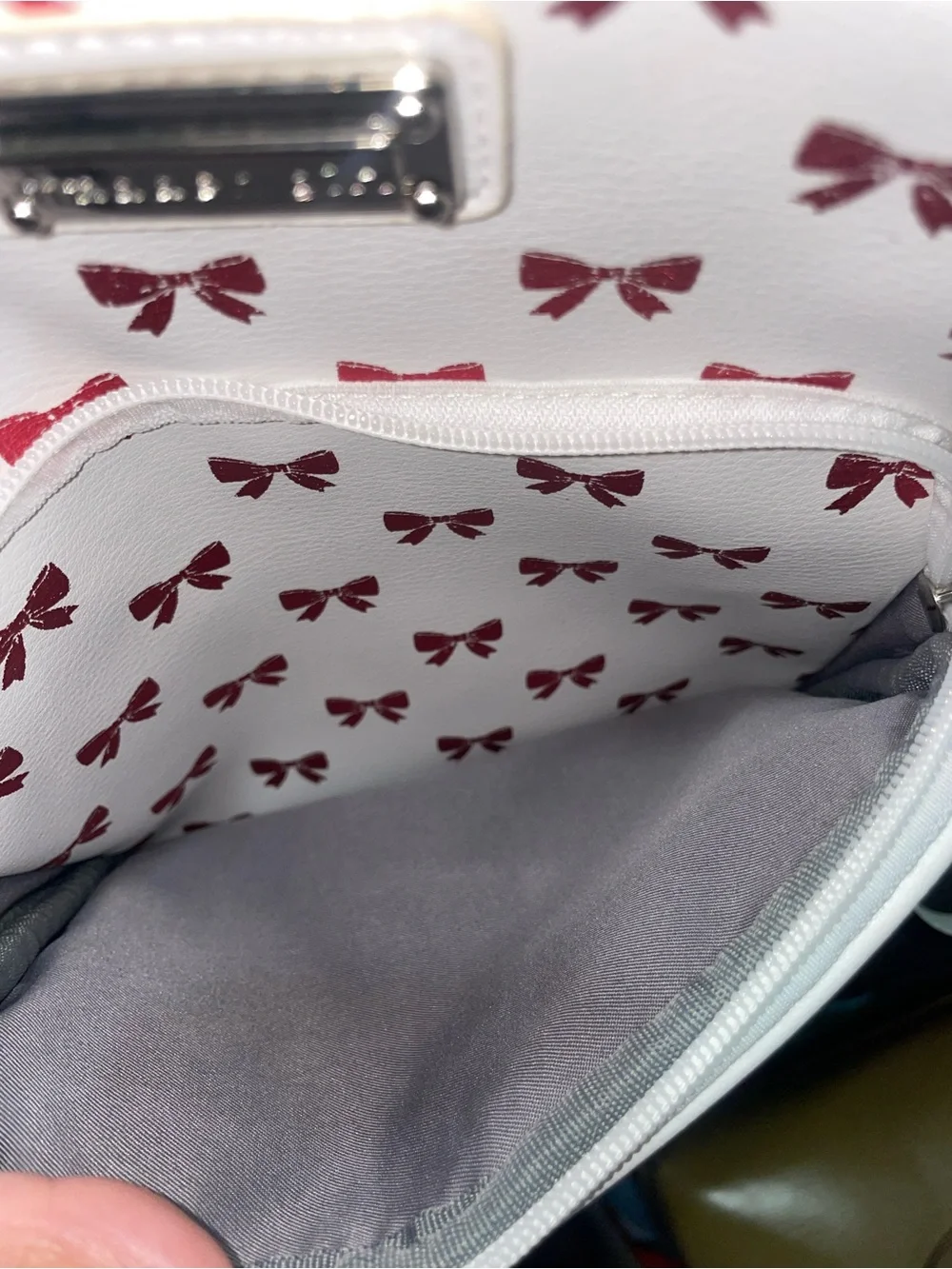 White Mini Backpack and wallet  with Red Bow Print